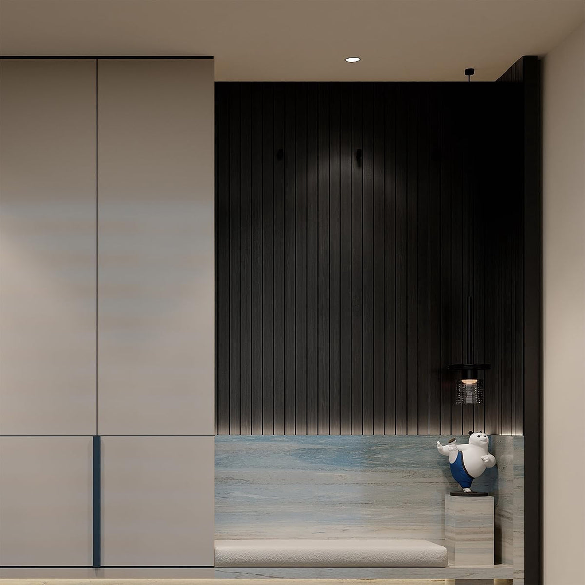 Peel and Stick PVC Slat Wall Panel 118"x15.75" Self-Adhesive Thick Faux Black Wood Grain Wallpaper Panel 3D Soundproof Wall Panels for Walls & Ceilings