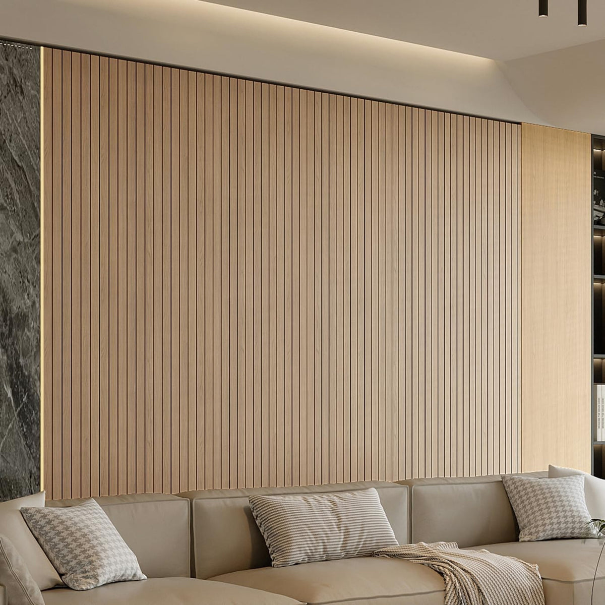 Peel and Stick PVC Slat Wall Panel 118"x15.75" Self-Adhesive Thick Faux Oak Wood Grain Wallpaper Panel 3D Soundproof Wall Panels for Walls & Ceilings
