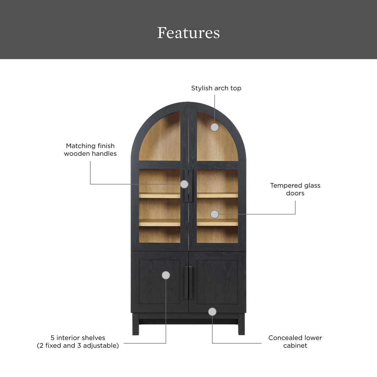 Better Homes & Gardens Juliet Kitchen Rounded Arch Cabinet, Rich Black