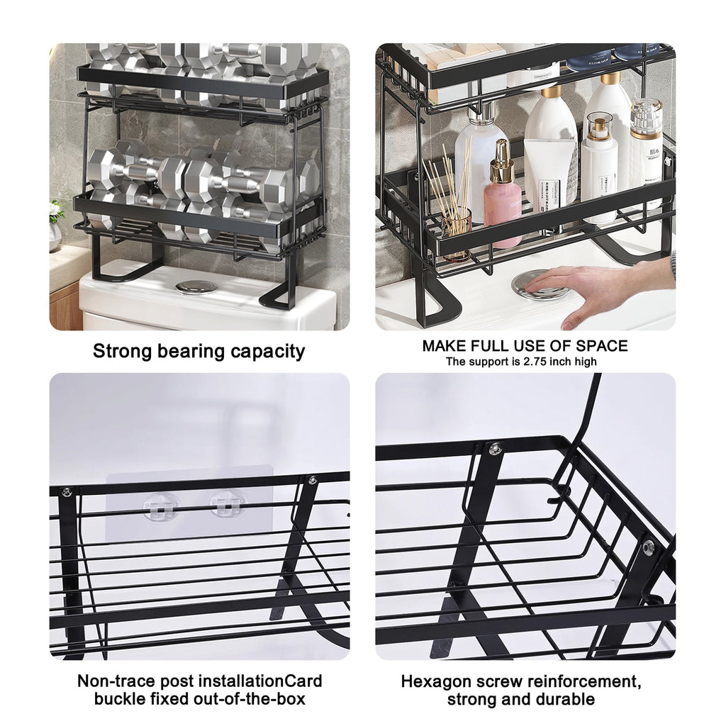 Junjian Over The Toilet Storage Shelf, 3-Tier Bathroom Storage Organizer Upgrade Punch-Free Toliet Storage Shelf, Home Storage Rack with Hooks Shelf