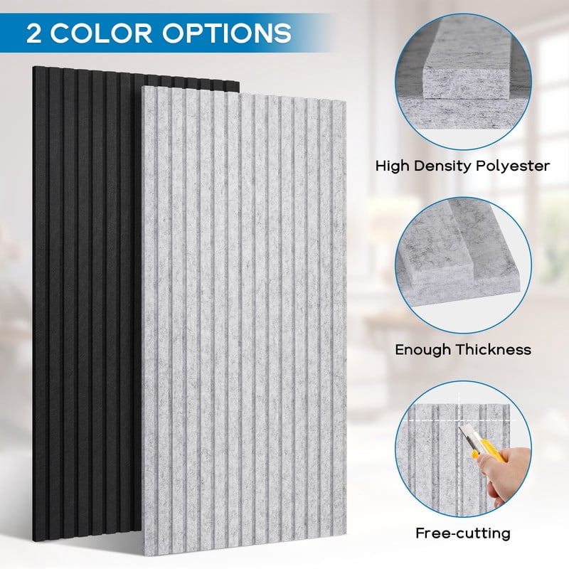 DOLLAR BOSS 2 Pcs Felt Slat Acoustic Panels for Stylish Decor and Noise Reduction, 47.24 x 23.62 Inch Wood Panels Interior Wall Decor, 3D Felt Slat Wall Panel Fluted Sound Absorbing Panel