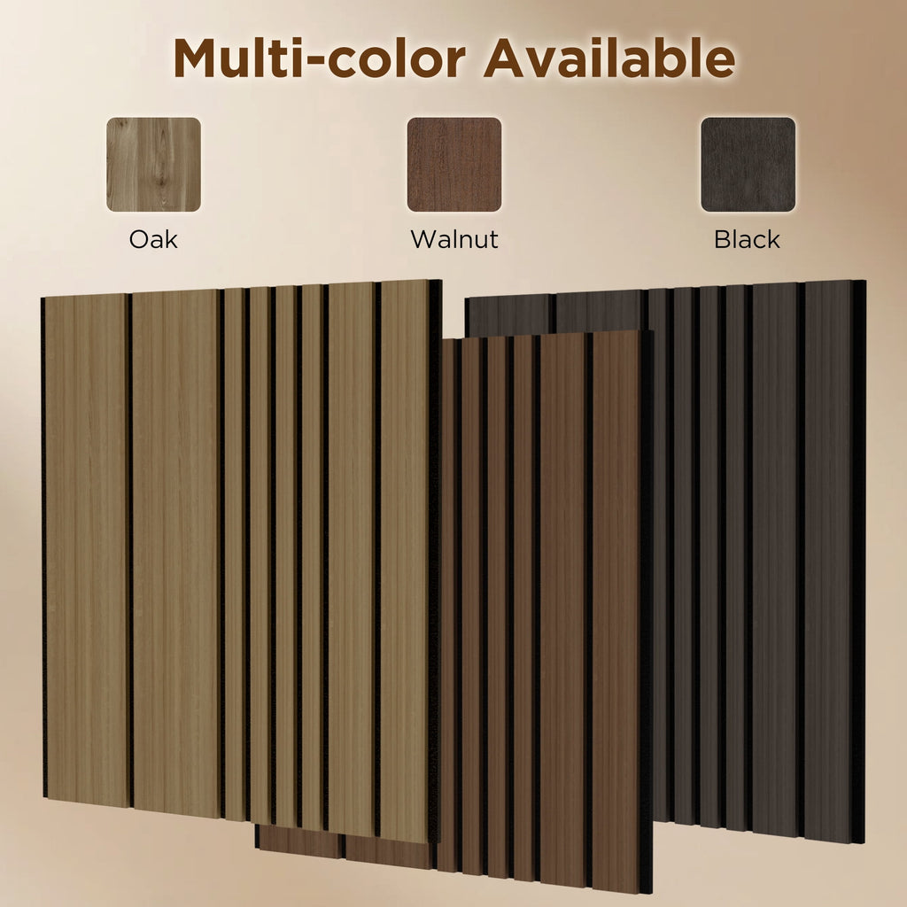 MuroPanel Dynamic Linear Acoustic Wood Slat Wall Tiles 4-Pack 24"x24", Modern Walnut 3D Wall Panels