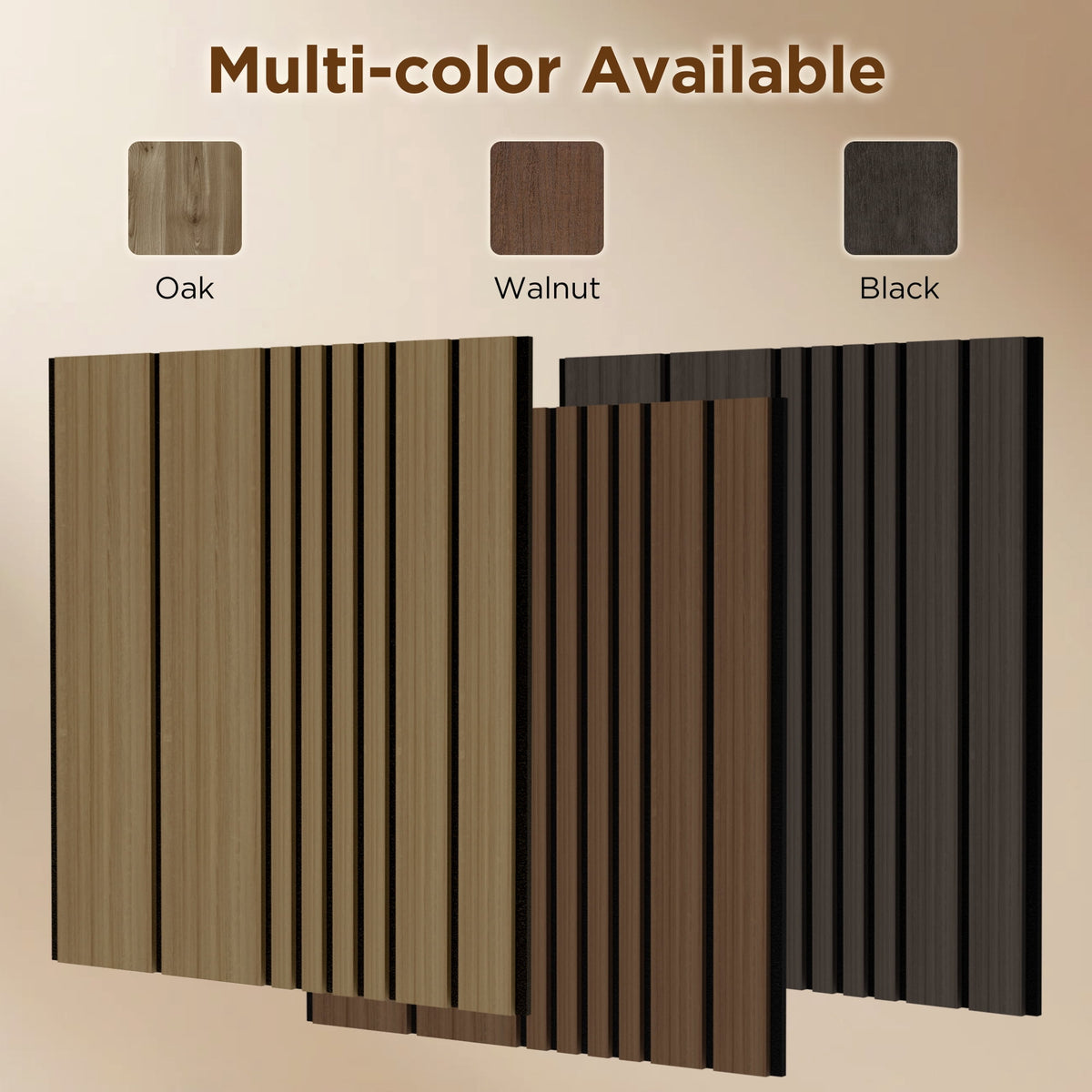 MuroPanel Dynamic Linear Acoustic Wood Slat Wall Tiles 4-Pack 24"x24", Modern Walnut 3D Wall Panels