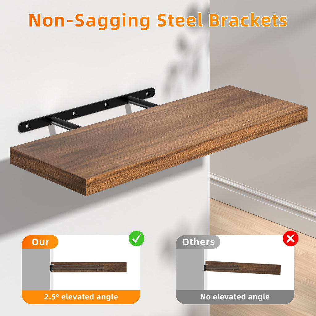 Cshidworld Floating Shelves for Wall, 16" Bathroom Shelf Rustic Wood with Metal Brackets, Floating Shelf for Bathroom, Living Room, Bedroom and Kitchen, Farmhouse Decor Set of 3, Rustic Brown