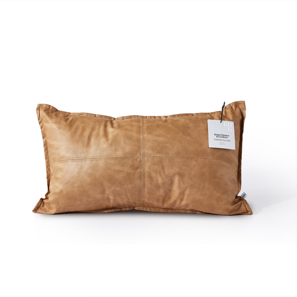 (2 pack) Better Homes & Gardens 14" x 24" Beige Vegan Leather Decorative Pillow