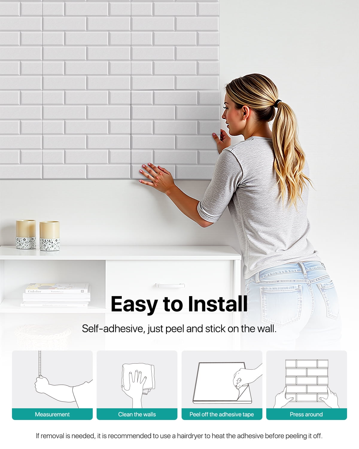 Soundsbay Acoustic Panels Sound Proofing Brick Self-Adhesive Soundproof Absorbing Noise Cancelling Wall Panels 12 Pack White 12'' x 12'' x 0.4''