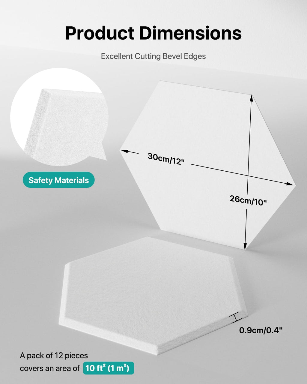Soundsbay Acoustic Wall Panels Hexagon Self-Adhesive Soundproof Absorbing Noise Cancelling Wall Panels 12 Pack White 12'' x 10'' x 0.4''