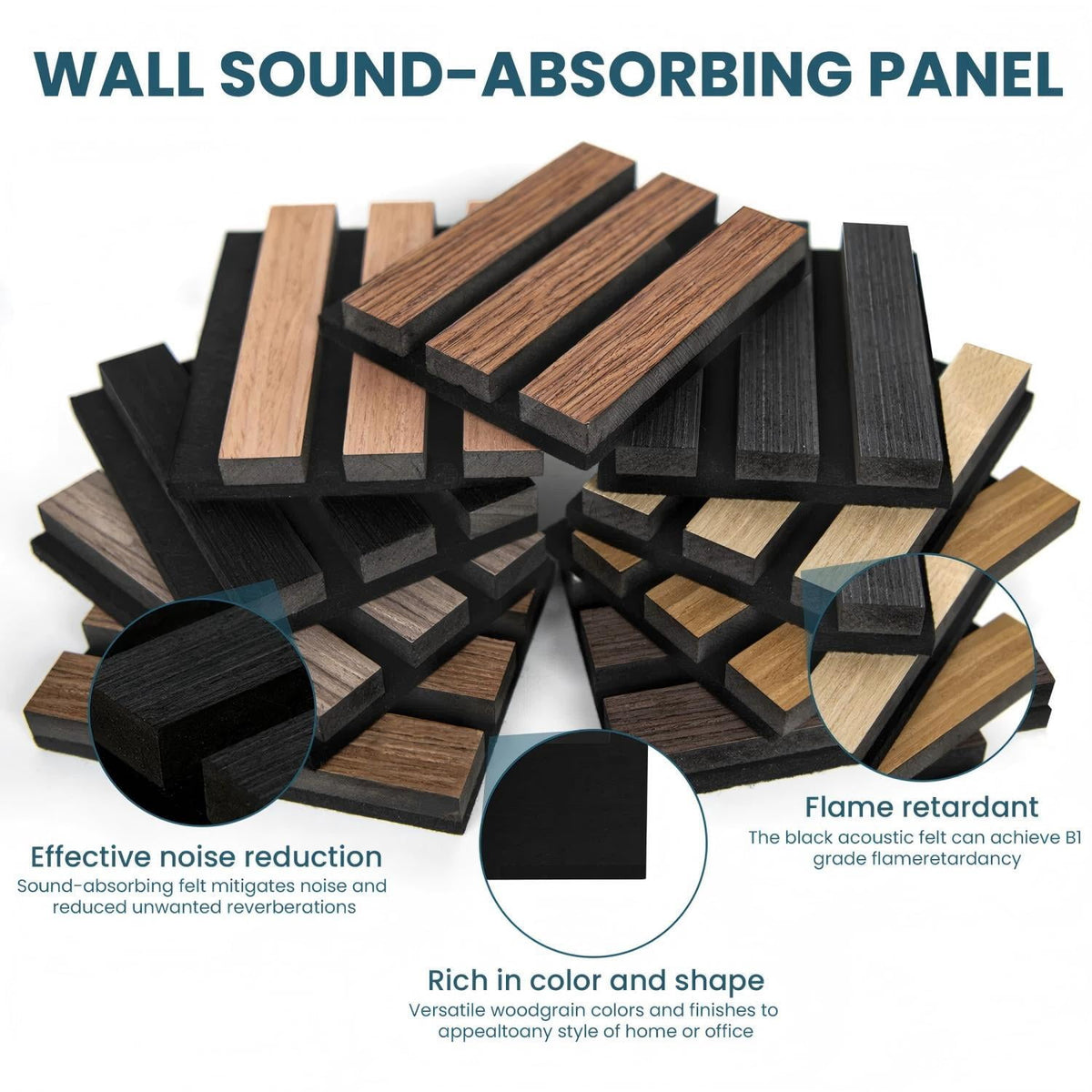 Easy4Home 6Pcs Wood Soundproof Wall Panels 94" x 7.9" Wood Slat Acoustic Panels,Classic Black Oak