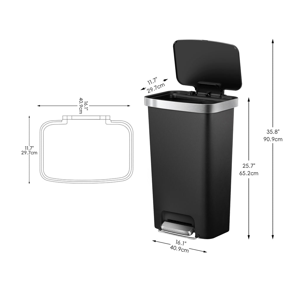 Better Homes & Gardens 11.9 Gallon Plastic Step Kitchen Trash Can with Soft Close Lid, Black