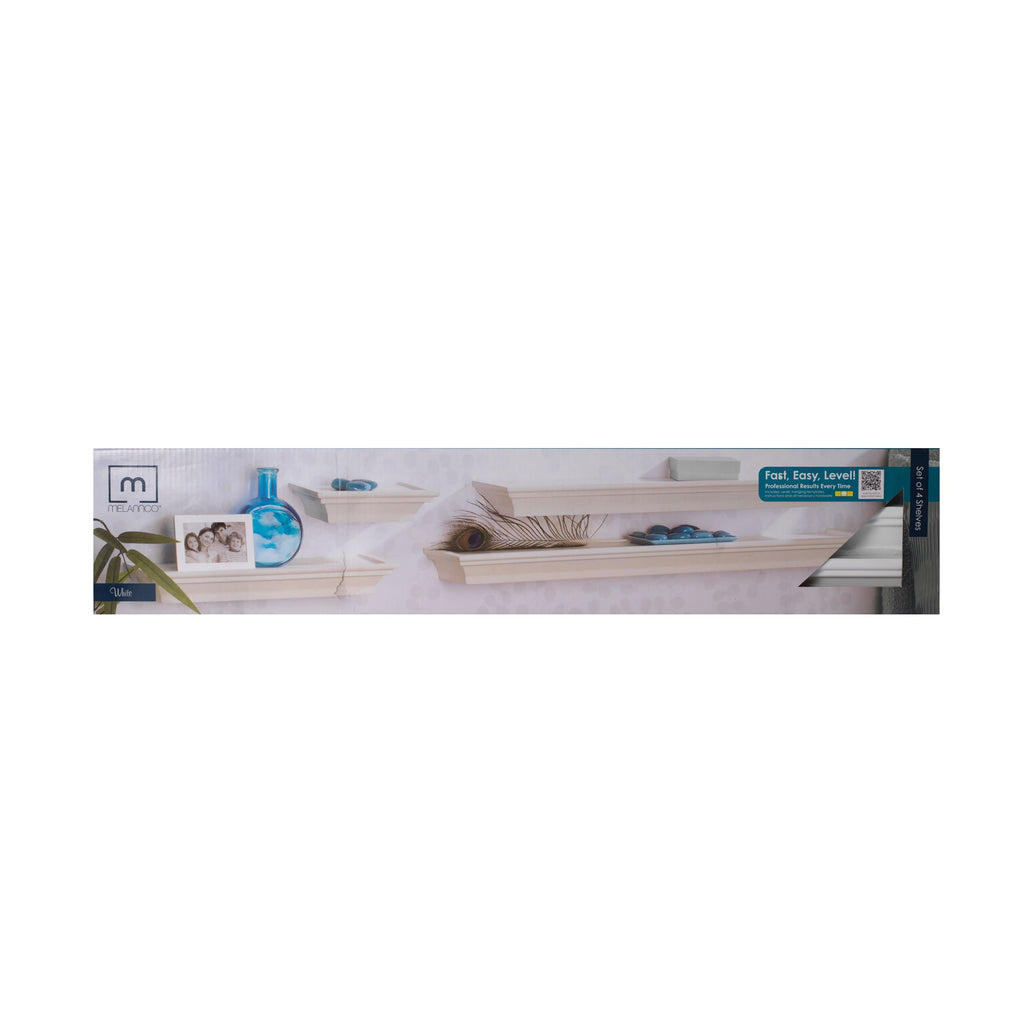 Melannco Floating Wall Mount Molding Ledge Shelves, Set of 4, White