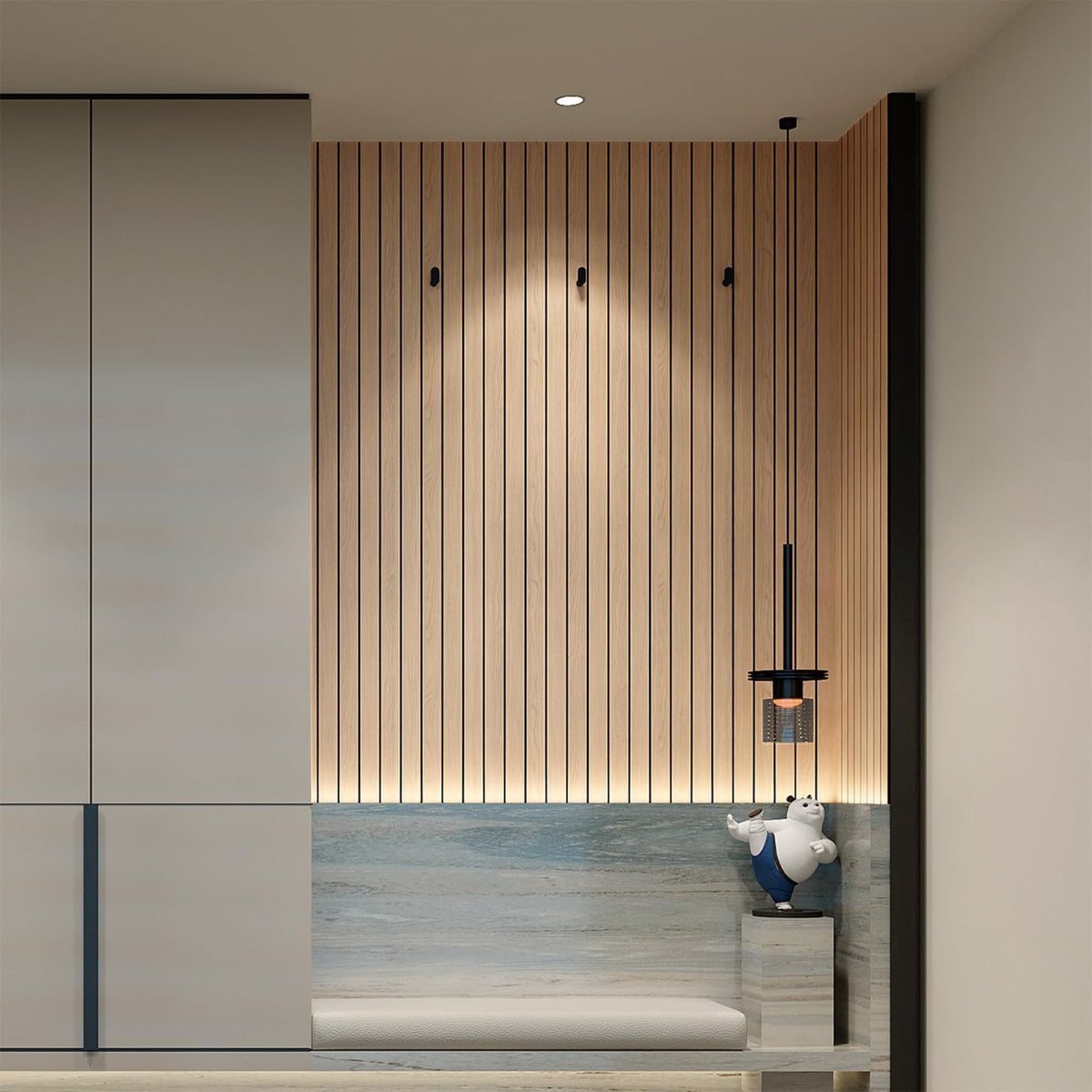 Peel and Stick PVC Slat Wall Panel 118"x15.75" Self-Adhesive Thick Faux Oak Wood Grain Wallpaper Panel 3D Soundproof Wall Panels for Walls & Ceilings