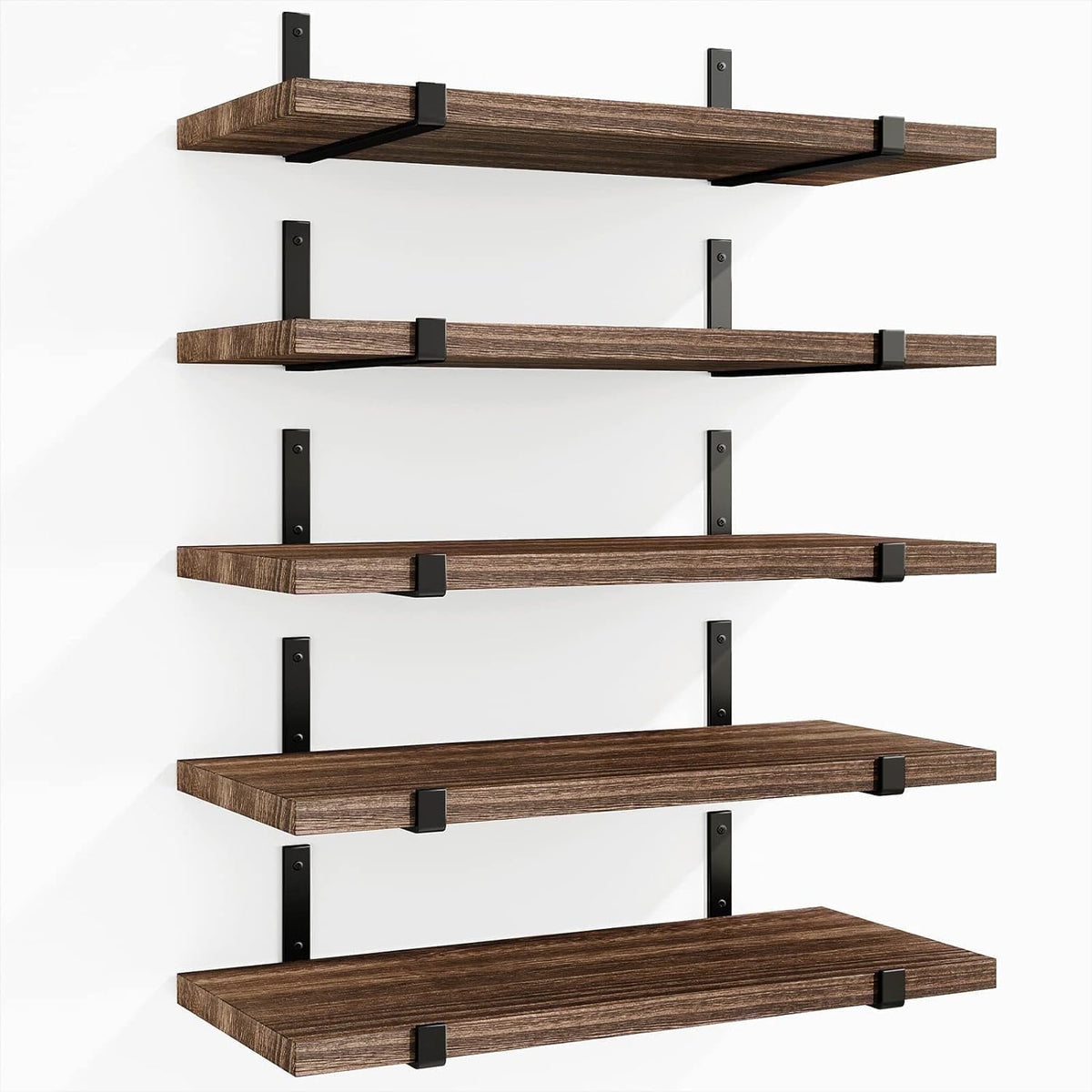 Fairy Floating Shelves, Rustic Wood Wall Storage Shelves Set of 5, 15.7in x 4.7in x 0.6in, Dark Carbonized Black