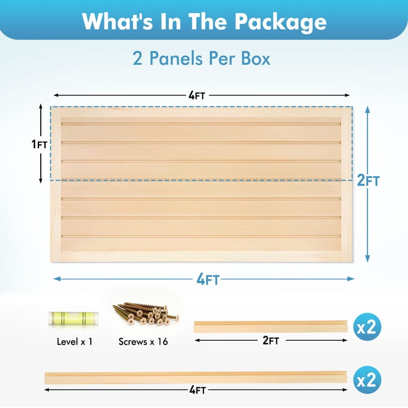 Slatwall Panels 4 ft x 2 ft Horizontal PVC Slatwall Easy Organizer Panels,24" H x 48" L - Pack of 2, Perfect for Retail Store, Garage Wall, and Craft Storage Organization, Maple