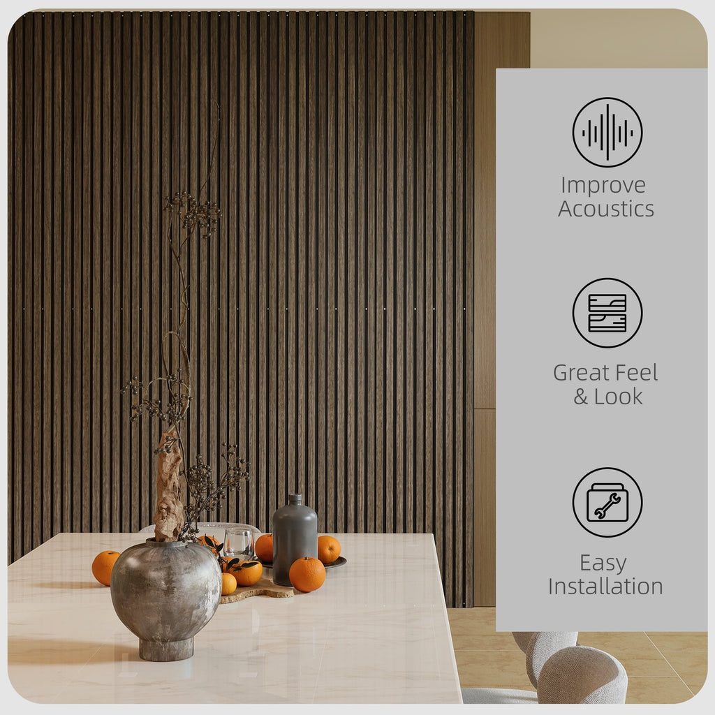 HOMCOM 95" x 8" 4 Pack Wood Wall Panels for Sound Absorbing, Acoustic Wood Panels for Interior Wall Decor, Ceiling, Walnut