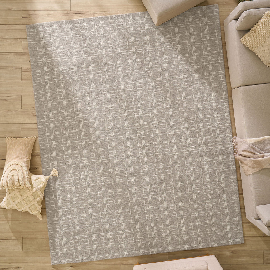 Better Homes & Gardens Beige Plaid Wool Indoor Area Rug, 7'10"x9'10"