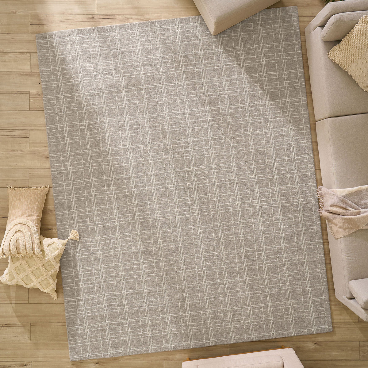Better Homes & Gardens Beige Plaid Wool Indoor Area Rug, 7'10"x9'10"
