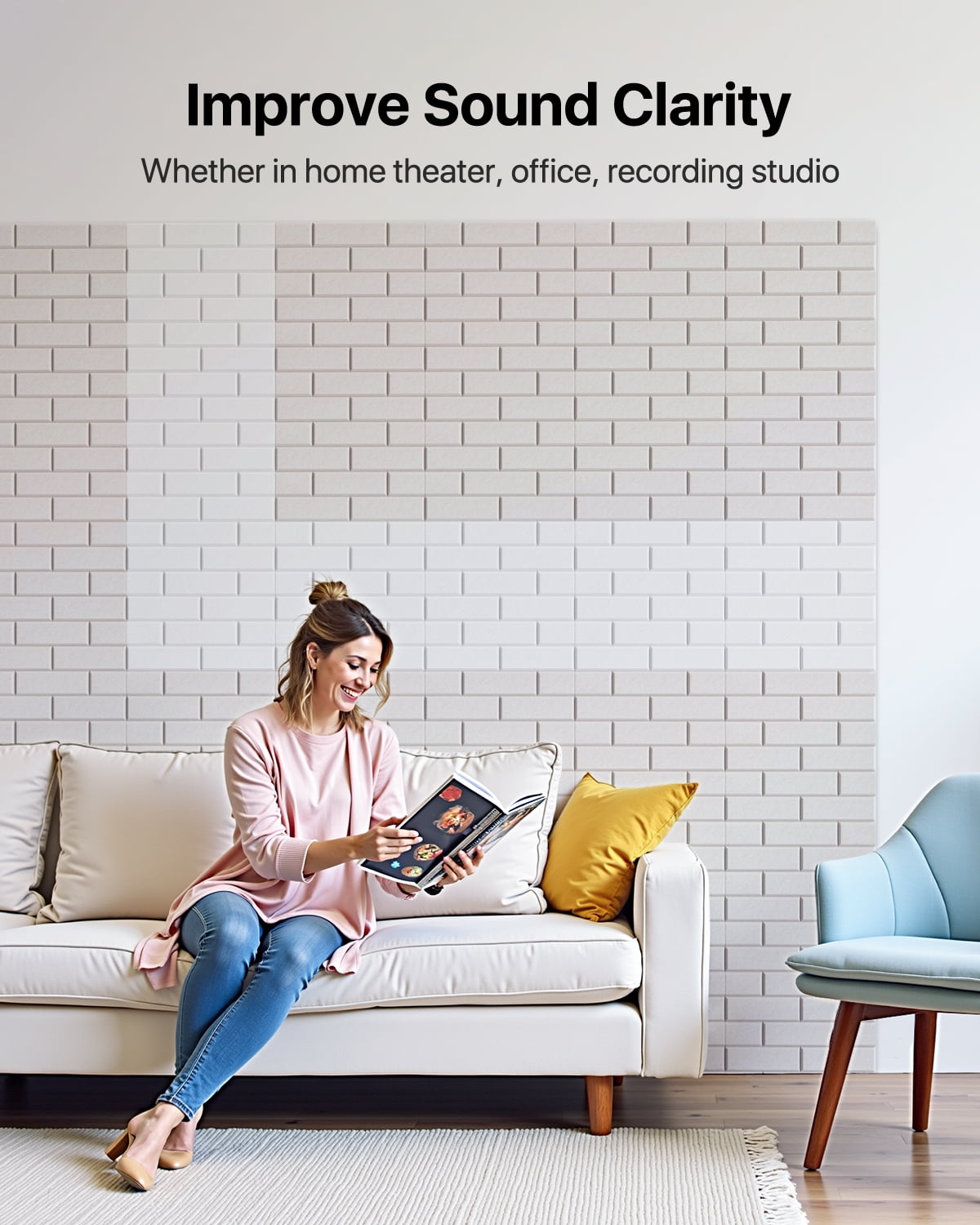 Soundsbay Acoustic Panels Sound Proofing Brick Self-Adhesive Soundproof Absorbing Noise Cancelling Wall Panels 12 Pack White 12'' x 12'' x 0.4''