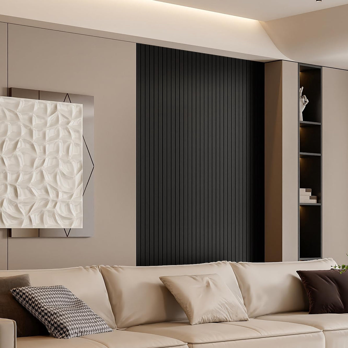 Yll Pvc Slat Wall Panel Peel And Stick 236"x 15.7" Faux Black Wood Grain Self-adhesive Wallpaper Soundproof 3d Panels