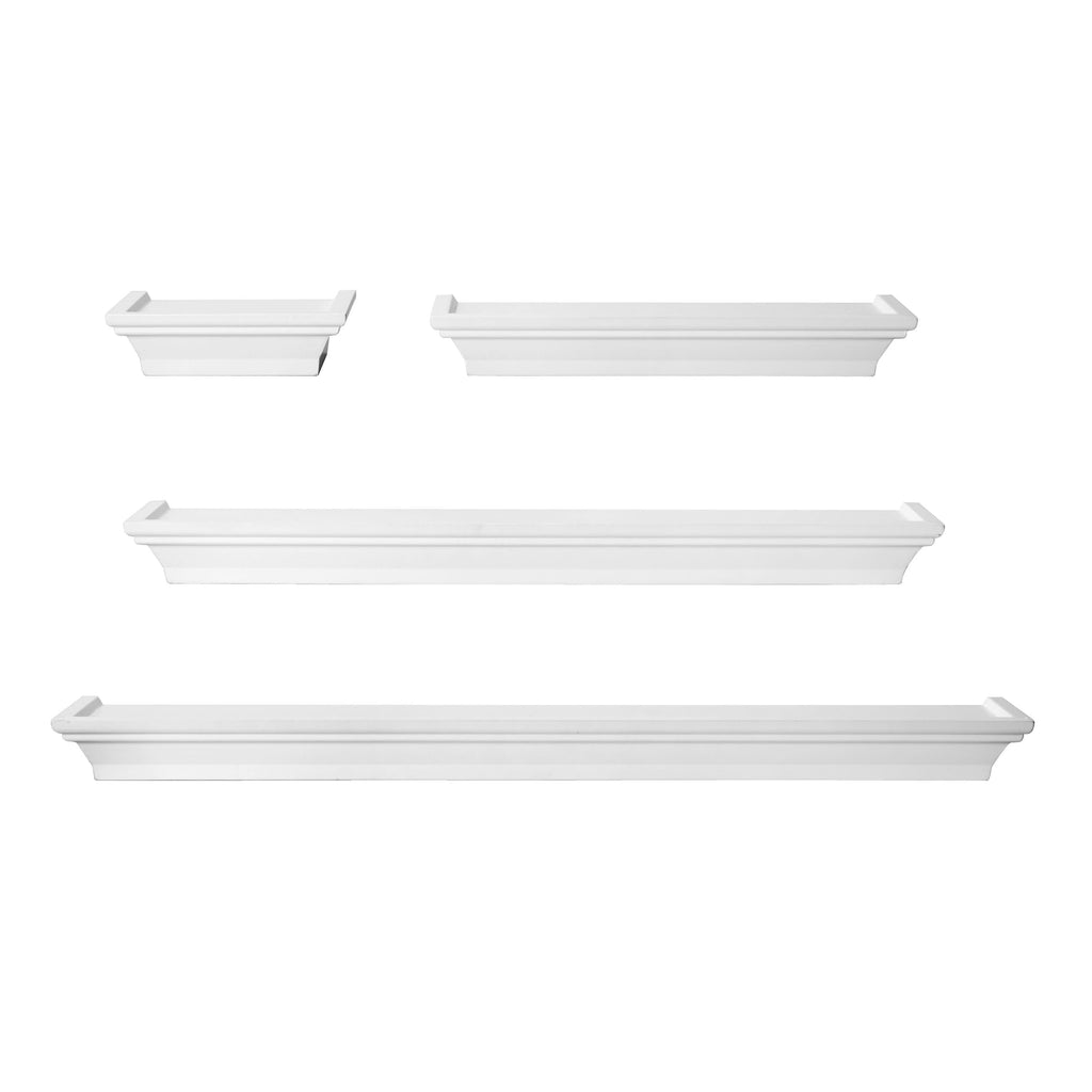 Melannco Floating Wall Mount Molding Ledge Shelves, Set of 4, White