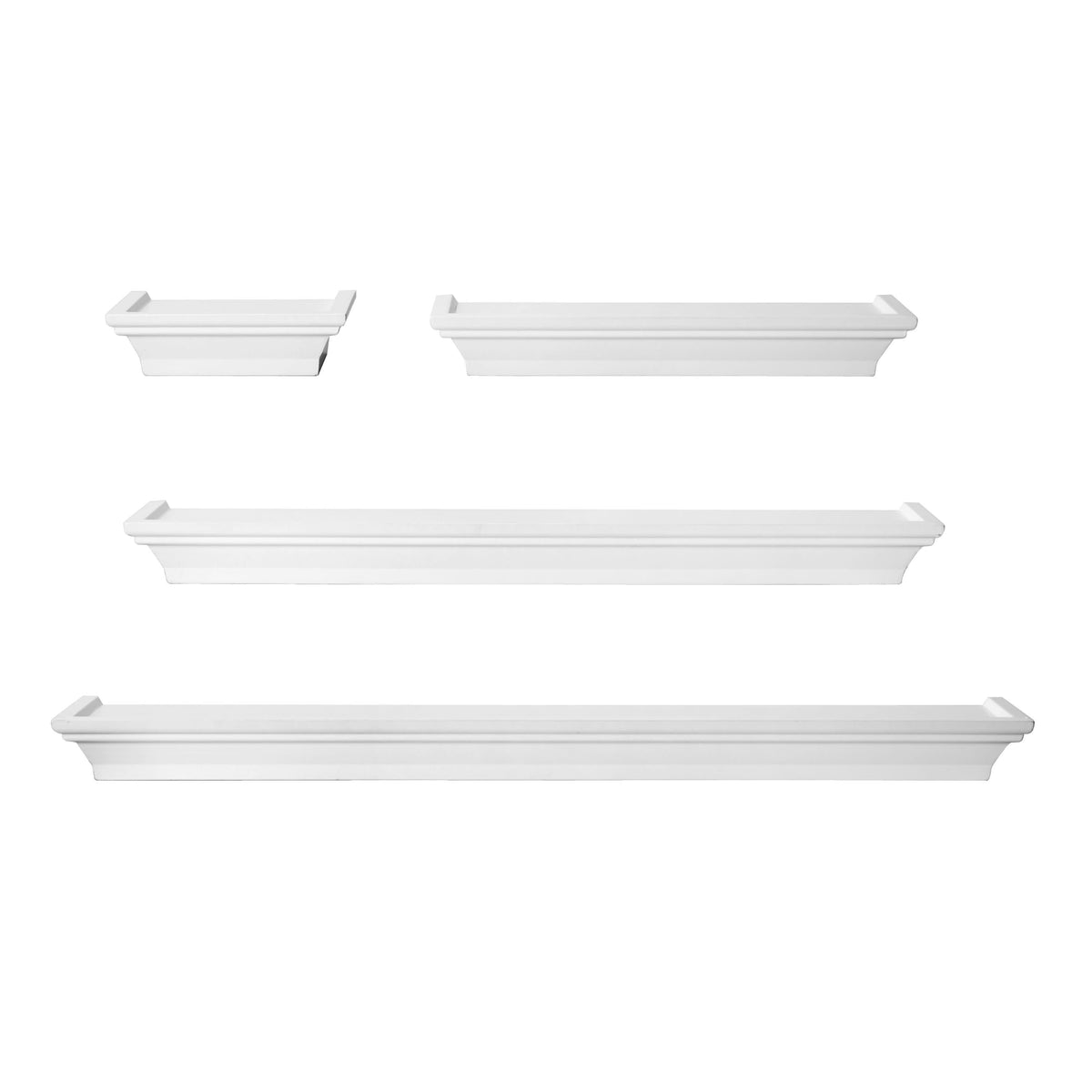 Melannco Floating Wall Mount Molding Ledge Shelves, Set of 4, White