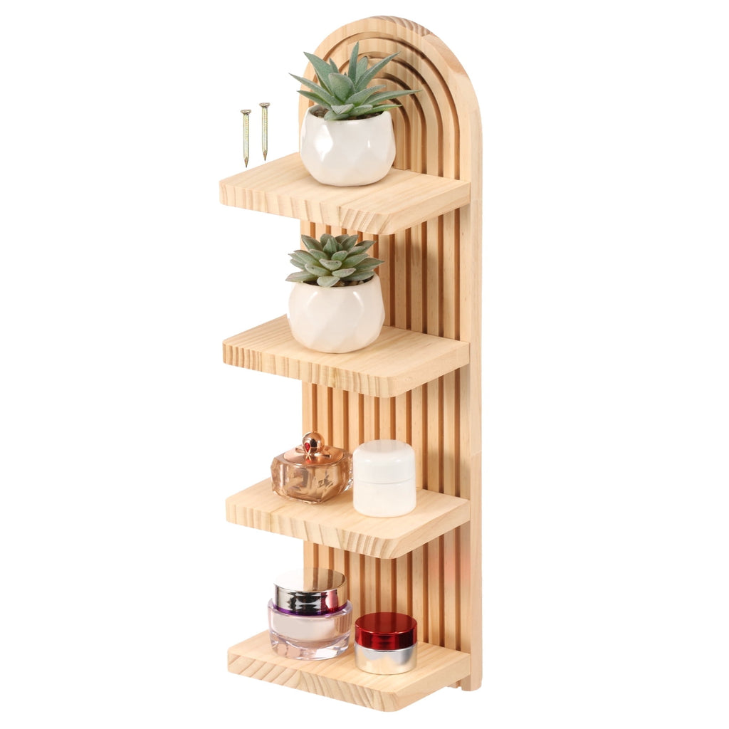 FKSZLL Boho Wall Shelf with Arched Wood Design Floating Shelf Mid-Century Rainbow Decor Wall Shelf for Home Bedroom Living Room Bathroom Office, 18.9 x 5.7 x 4.33 Inch, 4 Tier