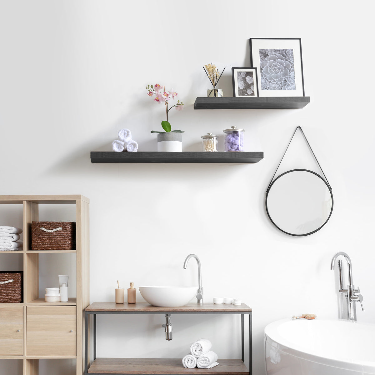 Delta Floating Shelves 2 Pack- Black - 36 in x 10 in x .5 in - Reforested Natural Wood Shelves